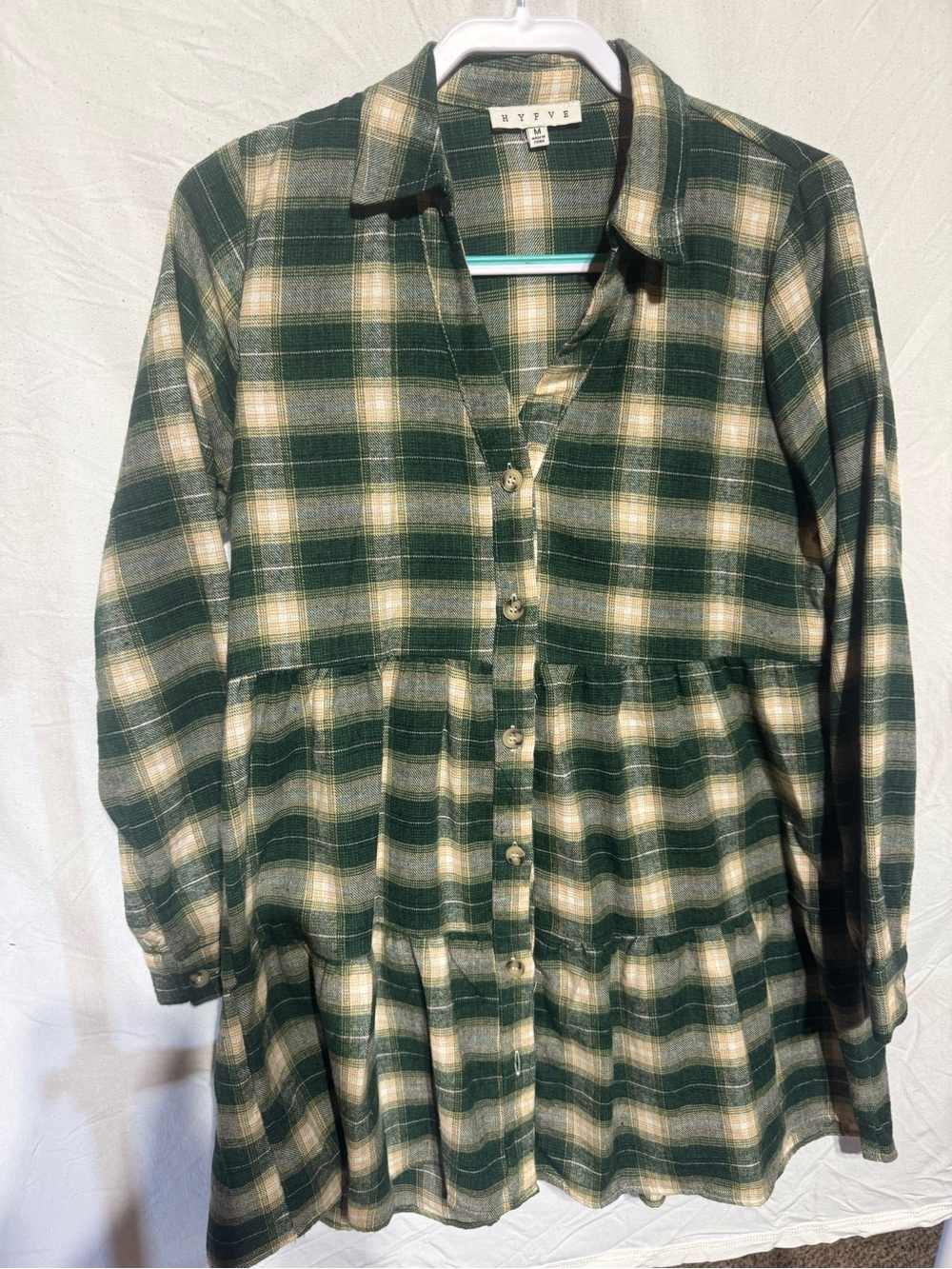 HYFVE Green and Cream Plaid Button-Front Kids Dress